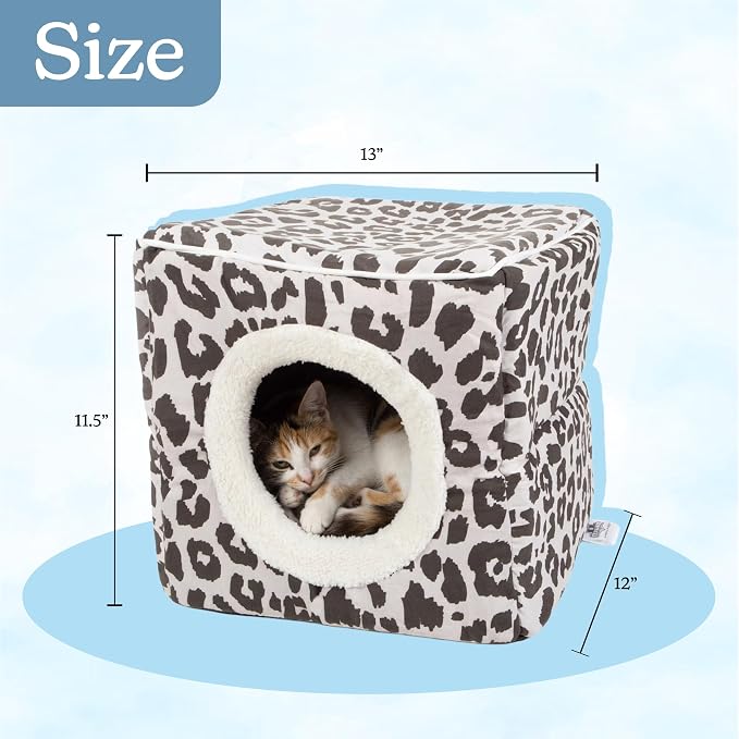 Cat House - Indoor Bed with Removable Foam Cushion - Cat Cave for Puppies, Rabbits, Guinea Pigs, and Other Small Animals by PETMAKER (Animal Print)