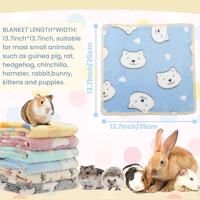 Guinea Pig Bedding Blankets, 6 Pack Soft Fleece Pet Cage Liner | Small Animal Cage Accessories for Rat Hedgehog Chinchilla Hamster Rabbit Bunny, Washable Sleep Mat Bedding Accessories