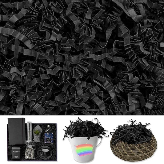 Black Crinkle Cut Paper Shred Filler, 2 LB Basket Filler Shredded Paper, Confetti Stuffing for Basket Filling, Halloween, Thanksgiving, Christmas, Birthdays, Gift Wrapping, Stuffer Party Supplies