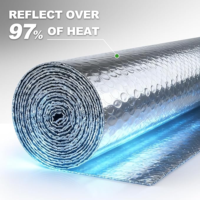 Reflective Insulation Foam,48" x 10 Ft Window Insulation for Summer Heat,Aluminum Foil Bubble Insulation Roll for Keep Heat,Window Insulation Kit for RV, Thermal Insulation Cover for Window.