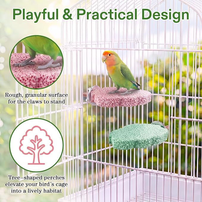 4 PCS Bird Beak Grinding Stone, Bird Perches for Cage, Parrot Perch Stand | For Small Medium Cockatiel Lovebird Finch Chinchillas Hamsters, Climbing Ledge, Grinding Claws and Beaks, Tree-shaped Design