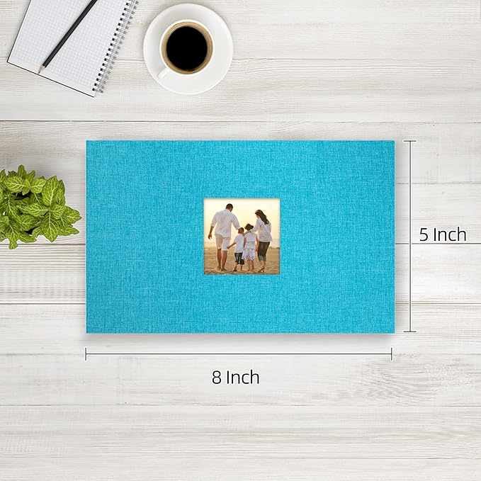 potricher Small Photo Album 4x6 100 Photos Linen Cover Picture Photo Book for Family Wedding Anniversary Baby Vacation (Blue,100 Pockets)