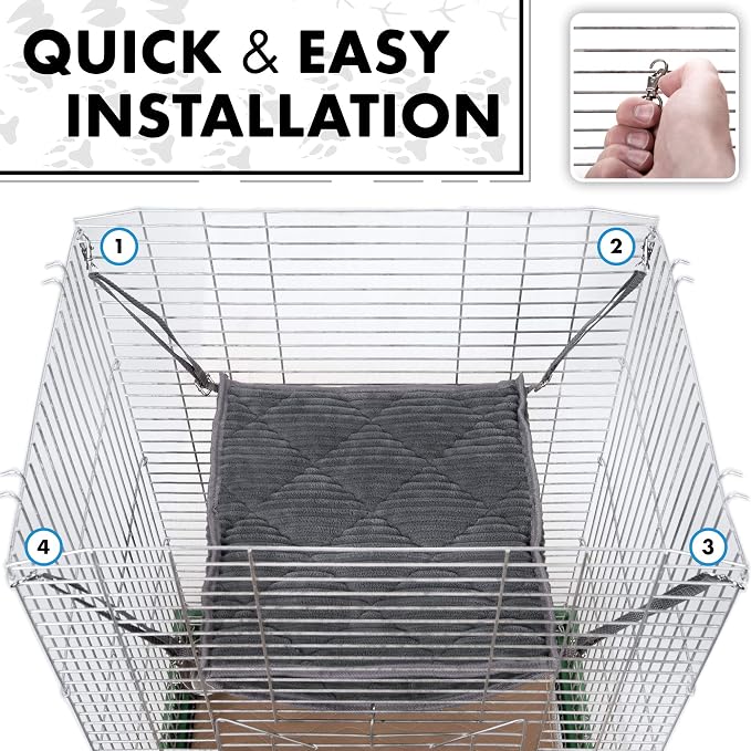 Ferret Hammock for Cage - Plush Double Bunk Bed Hanging Clips - Perfect for 2 or More Small Pets! (Rats, Ferrets, Hamsters, Guinea Pigs, Chinchillas & Squirrels) - Blue