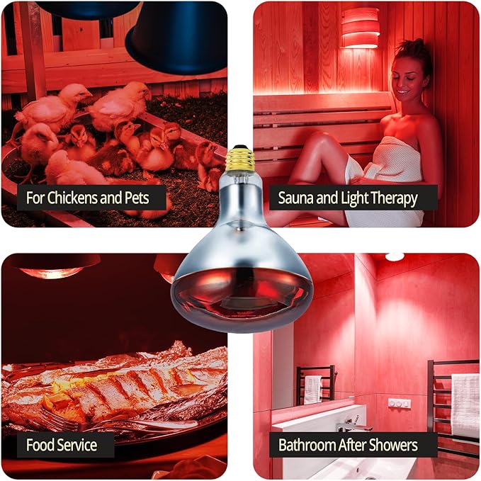 250 Watts R40 Red Heat Lamps Outdoor Bulbs for Pets Flood Light Bulb for Chickens Infrared Reflector 250W R40 Incandescent Medium E26 Base 2 Pack