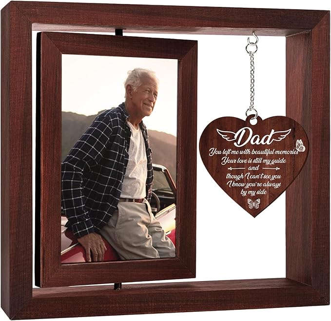 Vetbuosa Memorial Gifts for Loss of Father,Rotating Wooden Picture Frame, Sympathy Gift Keepsake, Healing Grief Gift for Loss of Dad, Remembrance for Funerals, Memorial Ceremonies, Fits 4x6 In Photo