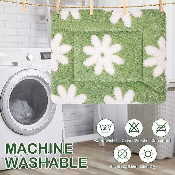 Haull 4 Pcs Waterproof Guinea Pig Bedding Soft Dog Cat Bed Crate Mat Small Animal Plush Cage Liners Rabbit Bunny Kennel Pad Reversible Cozy Pee Thickened Hamster Pad(White Flowes,13 x 10 Inch)
