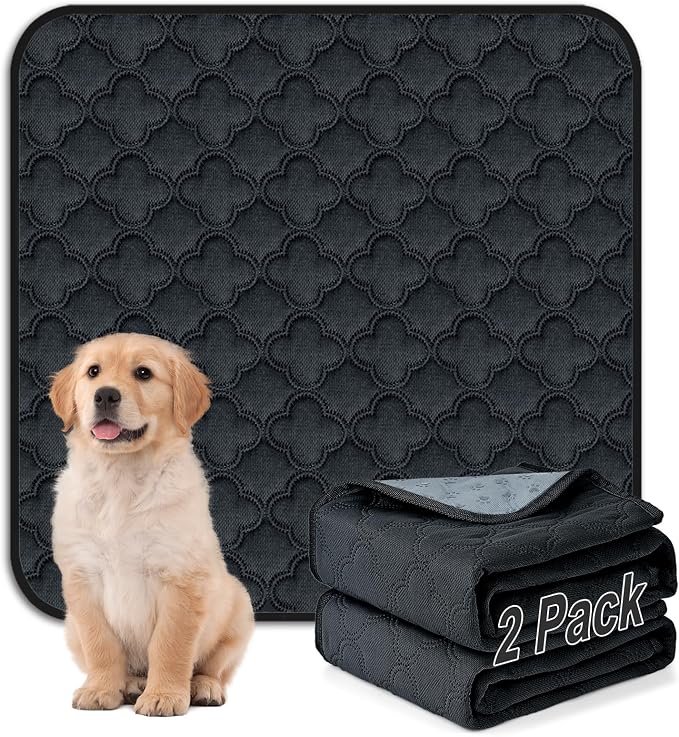FunFurry Washable Puppy Pads - 2 Pack Reusable, Waterproof Training Pads, Guinea Pig Cage Liner with Non-Slip Backing (Dark Grey, 31" X 36")