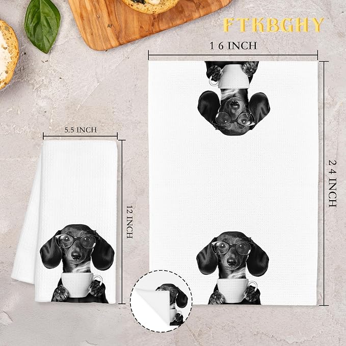 Funny Dachshund Coffee Kitchen Towels, Dachshund Gifts for Women, Sausage Wiener Dog Gifts Decorative Dish Hand Tea Towels for Kitchen Coffee Bar Decor, 16x24 Inch