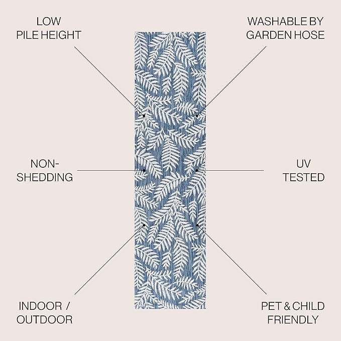 JONATHAN Y Palm Frond Indoor Outdoor Runner Rug 2X10 Navy/Ivory, Nevis for Backyard, Patio, Porch, Easy-Cleaning, High Traffic, Pet-Friendly, Non-Shedding (SMB119B-210)