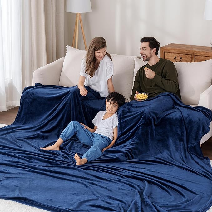 Berkshire Blanket VelvetLoft Big Oversized King Family Blanket, All Season Mid-Weight Ultra Silky and Fuzzy, Seamless Extra Large(Dress Blues, 120x120 Inches)