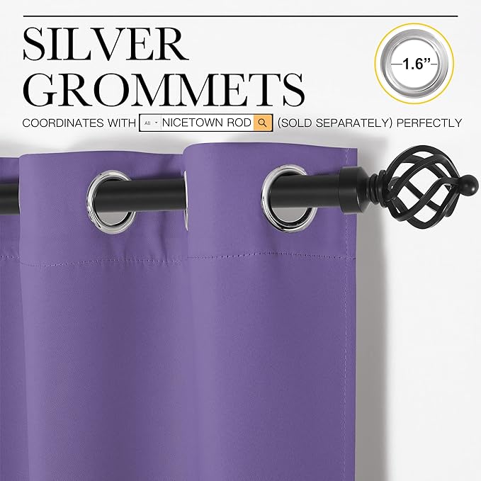 NICETOWN Patio Glass Door Blackout Curtains for Bedroom/Living Room, Privacy Panel Drapes for Dining Room and Guest Room (Lilac Purple, 42 inches Wide x 90 inches Long, 1 Pair)