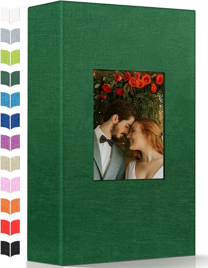 Photo Album 4x6 with 300 Pockets,Slip-in Picture Albums,Linen Cover Memory Book with Front Window,White Page Vertical Photo Book for Wedding,Family,Anniversare,Baby,Vacation