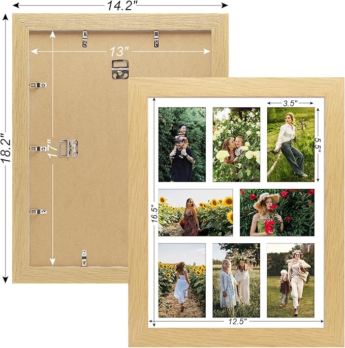 13x17 Picture Frame Display 8 opening 4X6 Picture Frame Collage,Multi Photo Frame with Mat,Plexiglass,Wall or Tabletop Decor,Natural Wood Grain