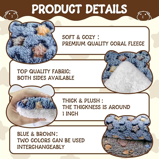 2 Pcs Guinea Pig Bed, Washable Rabbit Bunny Bed Mat Warm Small Animal Bed Pad Guinea Pig Pillow Pet Bed Mat for Chinchilla Hedgehog Ferret
