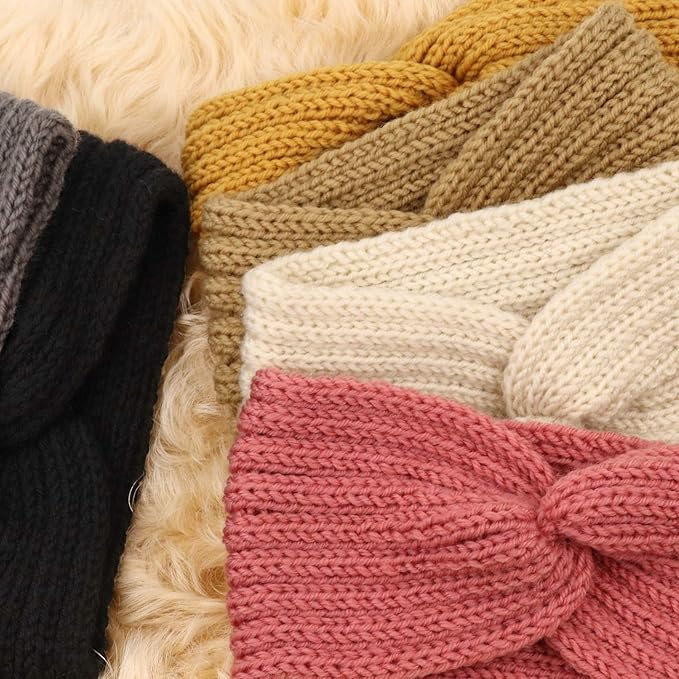 DRESHOW Winter Knit Chunky Headbands for Women Crochet Turban Knitted Ear Warmer Fashion Head Wrap 6 Pack