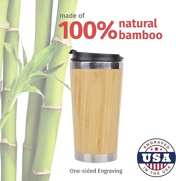 Stainless Steel 15 Ounce Bamboo Tumbler, Box Ready for Valentines Day Wedding Anniversary Birthday Christmas (Custom)