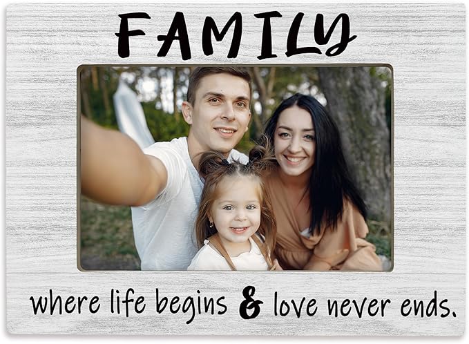 Family 4x6 Picture Frame, Family Reunion Gifts Photo Frame, Where Life Begins Love Never Ends Wooden Picture Frames for Wall or Tabletop Display