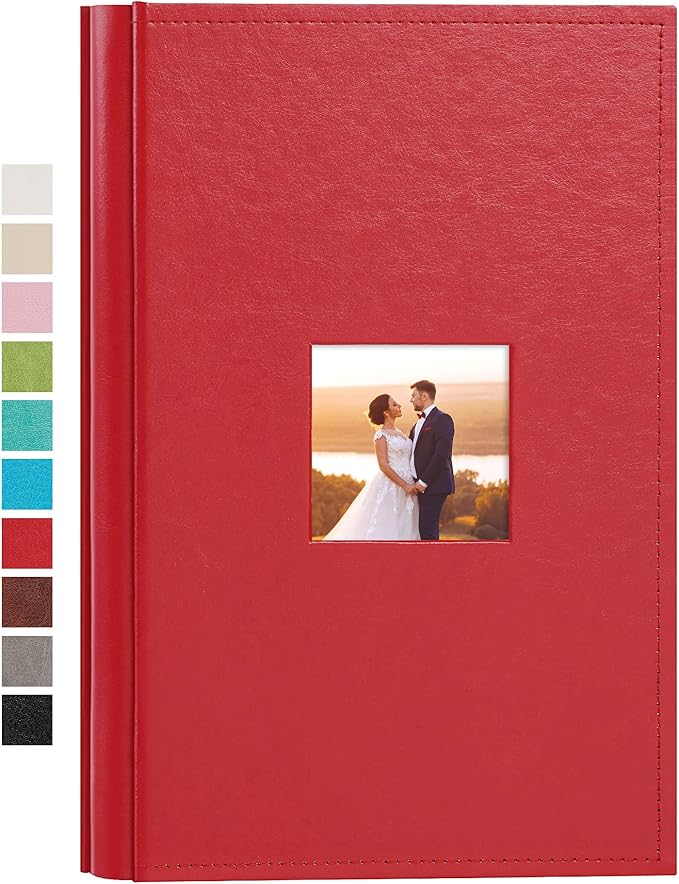 potricher Small Photo Album 4x6 300 Photos Leather Cover Picture Book with 300 Horizontal Pockets for Family Wedding Anniversary and Baby (Red)
