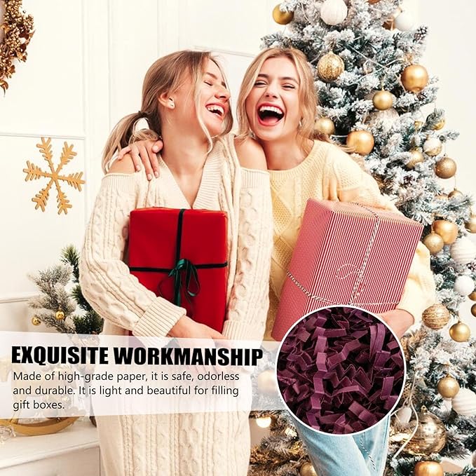 ZEBMOON 2 LB Burgundy Crinkle Cut Paper Shred Filler Great for Gift Wrapping, Basket Filling, Birthday, Wedding, Halloween, Thanksgiving, Christmas Day, New Year Party Decorations Filling Supplies