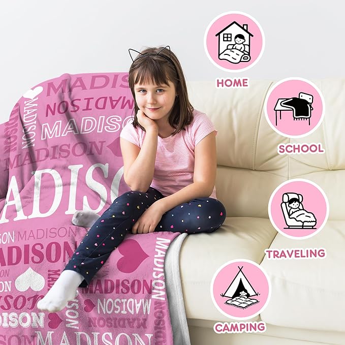 Ships Next Day- Custom Blanket with Name, Personalized Kids Throw Blankets, Teen Girl Gifts Trendy Stuff, Christmas Birthday Gifts for Boys Girls