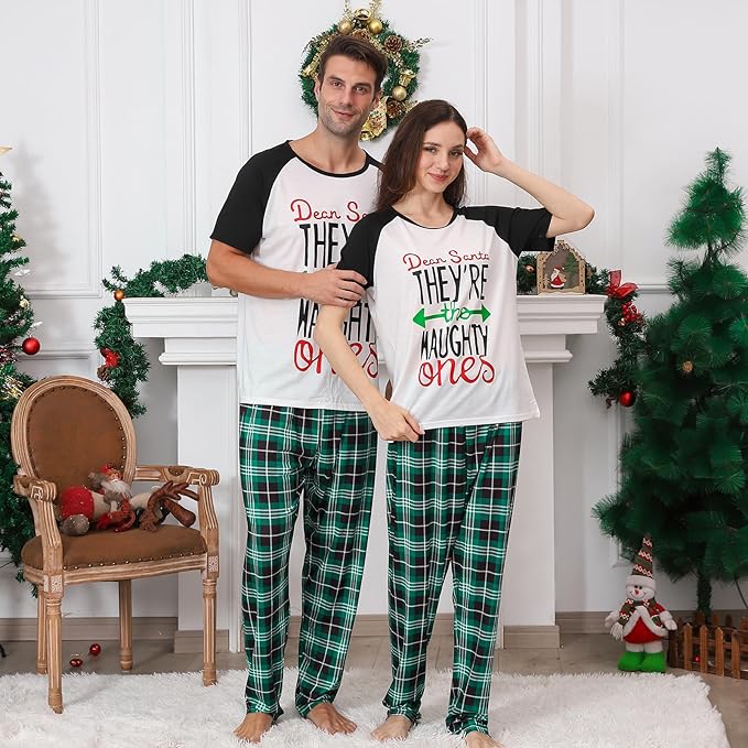 Christmas Pajamas for Family Matching Holiday PJ's Jammies Sets with Short Sleeve Tee and Pants Sleepwear Loungewear
