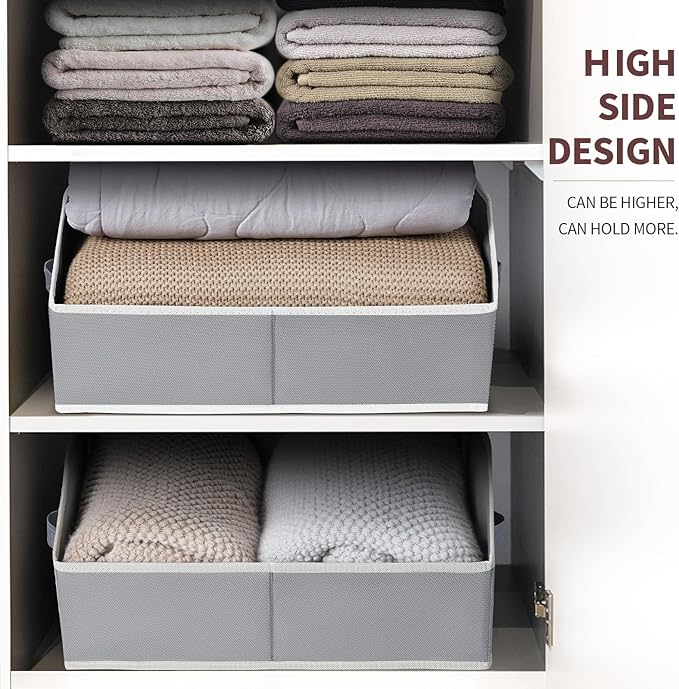 Large Storage Bins Baskets - 6 Pack Closet Storage Cubes, Fabric Baskets for Organizing, Cube Organizer Bins with Handles, Foldable Boxes for Clothes, Towels, Grey