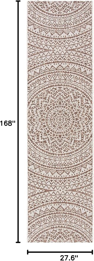 SAFAVIEH Washable Rug Outdoor Courtyard Collection - 2'3" x 14' Runner, Light Beige & Light Brown, Non-Shedding & Easy Cleaning, Ideal for Patio, Entryway, Mudroom, Hallway, Kitchen (CY8734-36312)