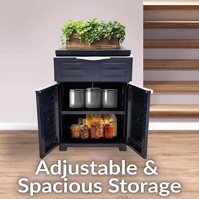 Sunnydaze 34.5" H Resin Garage Storage Cabinet - Garage Cabinet with Adjustable Shelf - Freestanding Utility Storage for Laundry Room, Office, Basement - Charcoal