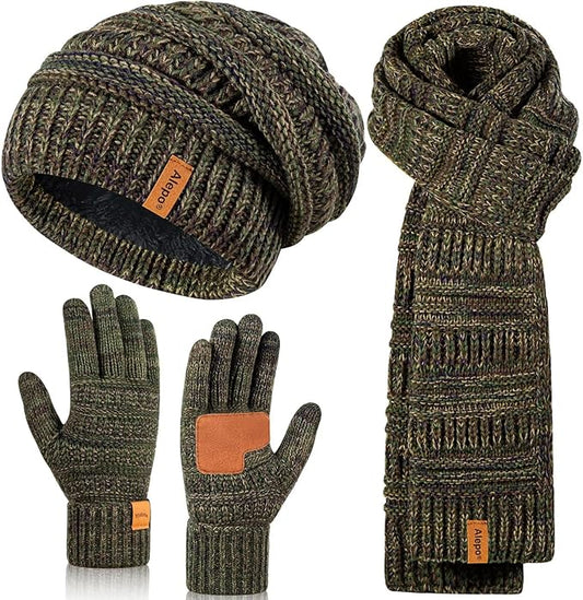 Winter Beanie Hat Scarf Gloves Set for Women, Slouchy Beanie Long Scarf Touchscreen Gloves, Warm 3 in 1 Christmas Gift Set