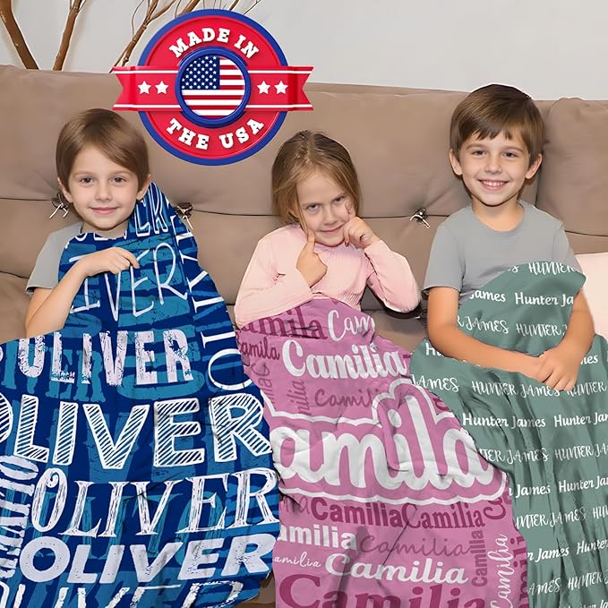 Ships Next Day- Custom Blanket with Name, Personalized Kids Throw Blankets, Teen Girl Gifts Trendy Stuff, Christmas Birthday Gifts for Boys Girls