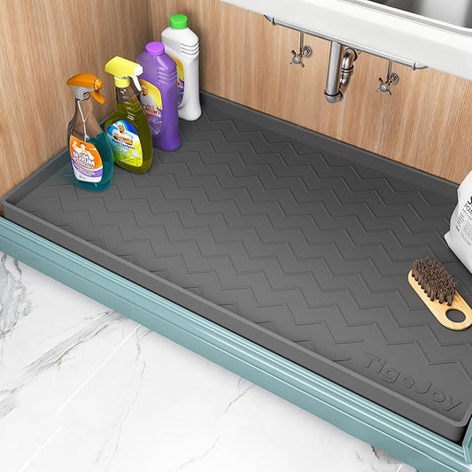 TigeJoy 19" x 19" Under Sink Mats for Kitchen Waterproof, Leak-Proof Silicone Mat Sink Protector and Cabinet Liner, Kitchen Essentials Organizer and Storage, Boot or Shoe Tray, Pet Feeding Mat