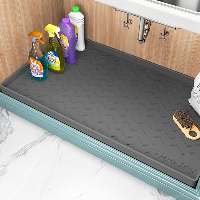 TigeJoy 28" x 19" Under Sink Mats for Kitchen Waterproof, Leak-Proof Silicone Mat Sink Protector and Cabinet Liner, Kitchen Essentials Organizer and Storage, Boot or Shoe Tray, Pet Feeding Mat