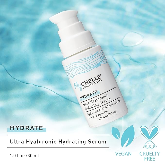 MyCHELLE Dermaceuticals Ultra Hyaluronic Hydrating Serum (1.0 Fl Oz) - Rich Hydration for Dry Skin with Vegan Hyaluronic Acid, Help Plump Skin and Help Reduce Appearance of Fine Lines and Wrinkles