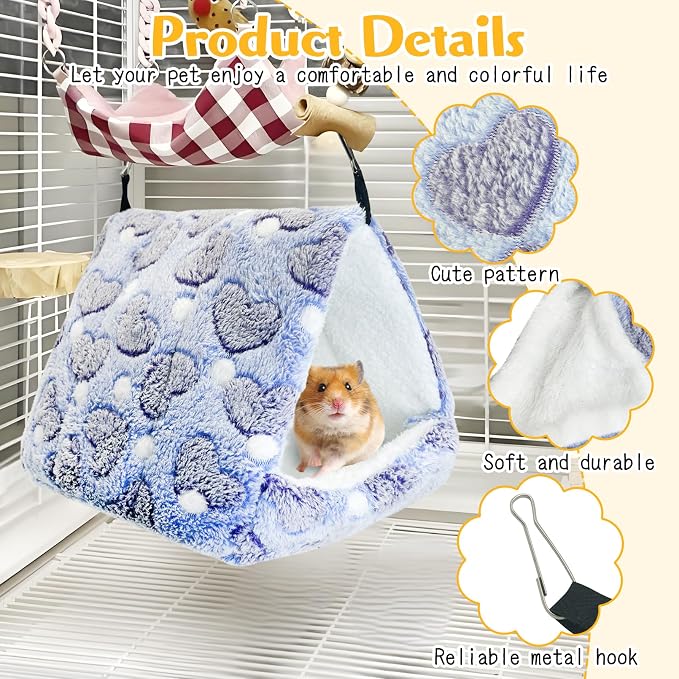 PINVNBY Rat Hammock Bed Soft Guinea Pig Hideout Bed Hanging & Washable Hamster Toy Ferret Cage Accessories for Squirrel Sugar Glider Chinchilla Rat (Purple)