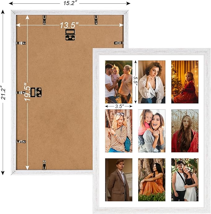 13.5x19.5 Collage frame with 9 Openings 4X6 Pictures, Multiple Picture Frame with Mat, Wall or Tabletop Decor, White Wood Grain,2 Pack