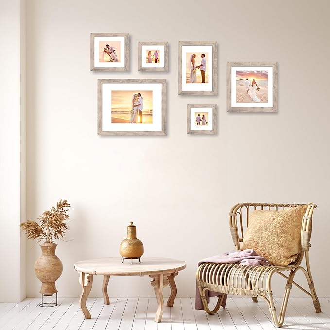 iRahmen 10x10 Picture Frame Set of 4 with High Definition Glass, Smoke Gray Frames Display 8x8 Picture with Mat or 10 x 10 Without Mat, Wood Square Photo Frame for Wall Mount and Tabletop Display