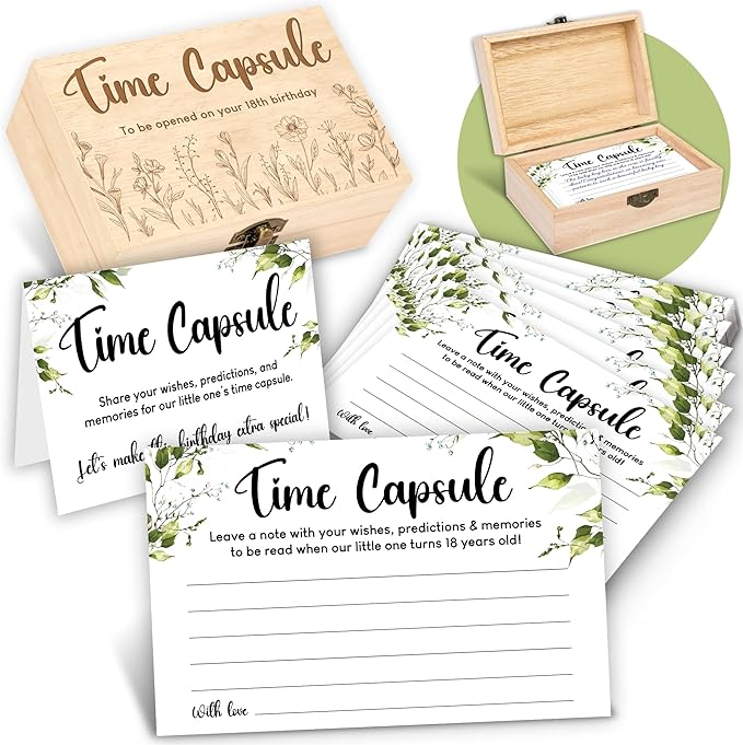 Baby Time Capsule Box 1st Birthday Party Activities - 50 Pcs Advice And Wishes For Time Capsule Cards, First Birthday Guest Book Baby Shower Games Ideas