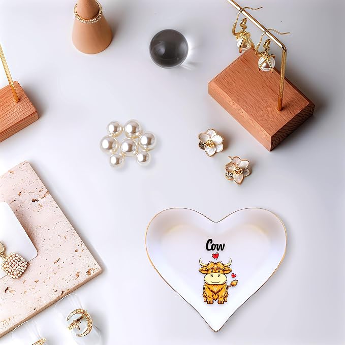 Highland Cow Ring Holder Dish Tray, Gifts For Women Teens Girls, Cow Lovers Themed Stuff Accessories Things Decor Merch, Home Room Ring Earrings Necklace Organizer Holder!