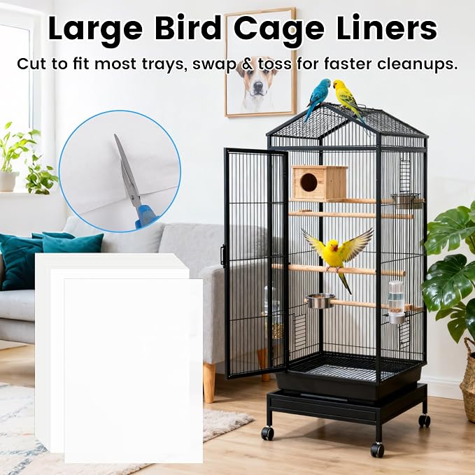 23.6x16.9in Bird Cage Liners - 200 Sheets Pre-Cut Cage Tray Pads | Disposable Absorbent Non-woven Pads Absorb Moisture and Collect Feathers for Parrots, Cockatiels, Parakeets and Finches