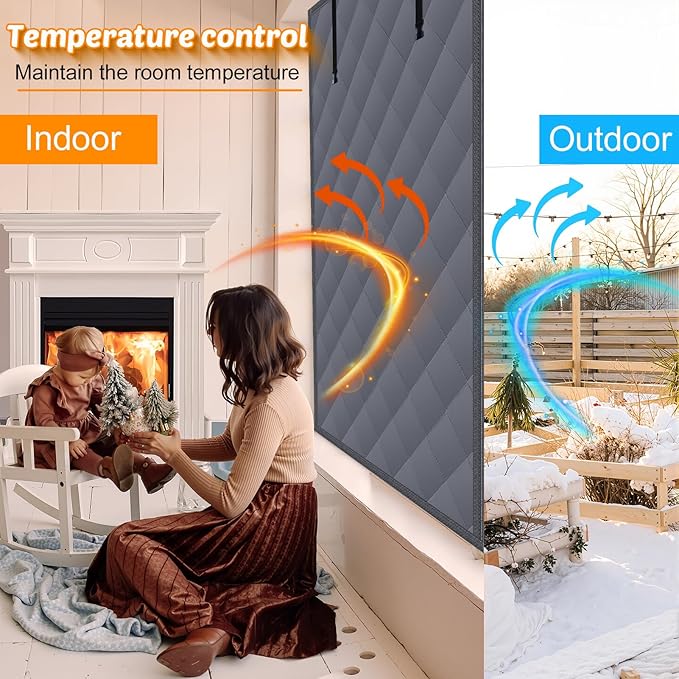 3 Layer 39x63in Thermal Insulated Window Cover for Winter,Roll-Up Insulated Window Blanket with Hook & Loop,Windows Insulation Kit for Bedroom Attic RV to Keep Winter Warm