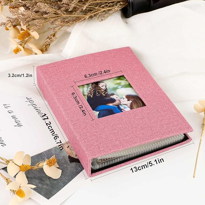 Ywlake Photo Album 4x6 50 Pockets 2 Packs, Small Mini Capacity Linen Photo Album Bulk Sets, Each Pack Holds 50 Top Loader Vertical Only Picture for Kids Boy Girls Pink