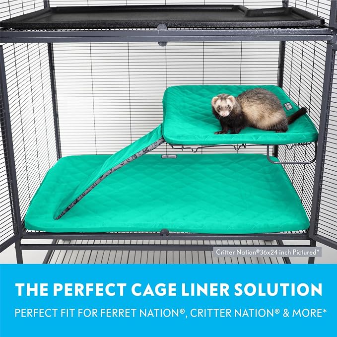 Paw Inspired Fitted Fleece Liner Set for Critter Nation 1-Story Cage, Green | Single Unit Combo Pack for Ferret Nation/Critter Nation Cage, For Ferrets, Rats, Chinchillas, Hedgehogs, Small Animals, Pets