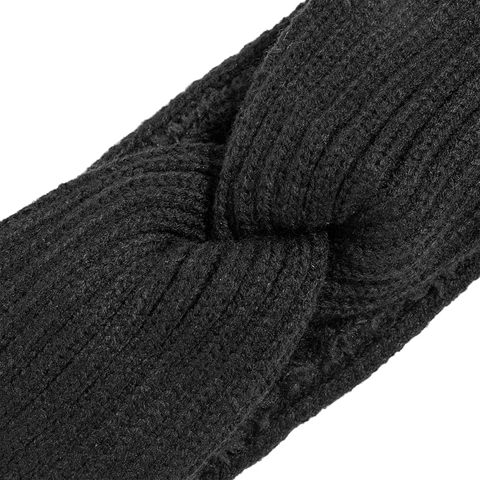 AQOKKA Knit Winter Headbands for Women Fuzzy Wool Fleece Lined Ear Warmers Elastic Turban Crocheted Head Wrap Winter Accessories for Women Cold Weather