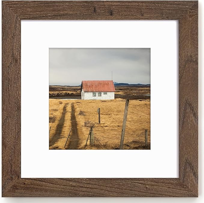 Fun Memories 12x12 Picture Frame-Real Tempered Glass, 12 x 12 Wood Photo Frame, Display Pictures 8x8 with Mat or 12x12 Without Mat, 12" x 12" Rustic Picture Frame for Wall Mounted, Walnut, 1 Pack