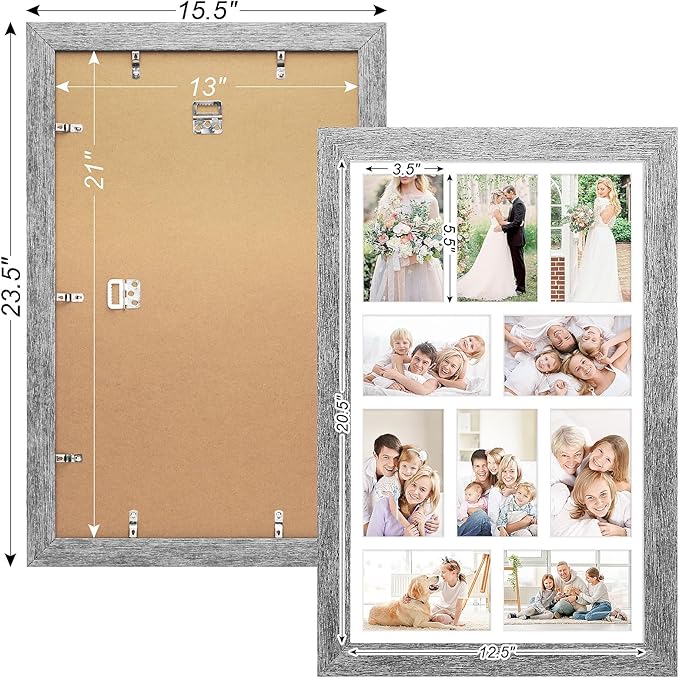 13x21 Picture Frame Display 10 opening 4X6 Picture Frame Collage,Multi Photo Frame with Mat,Plexiglass,Wall Mount Decor,Grey Wood Grain