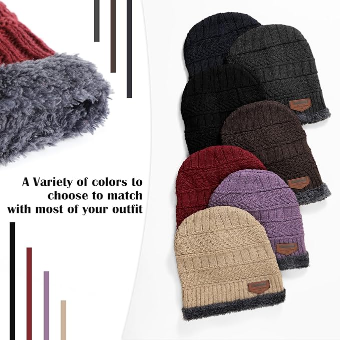 Winter Beanie Hat Circle Scarf Touchscreen Gloves Set, Snow Knit Skull Cap, Warm Thick Fleece Lined Neck Warmer for Men Women