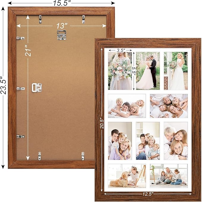 13x21 Picture Frame Display 10 opening 4X6 Picture Frame Collage,Multi Photo Frame with Mat,Plexiglass,Wall Mount Decor,Carbonized Brown Wood Grain