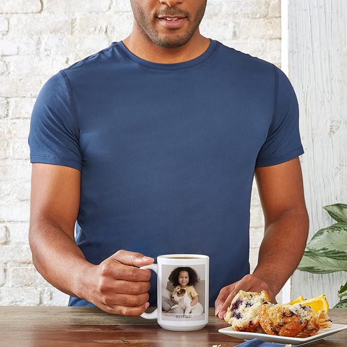 Let's Make Memories Personalized Photo Mug - Custom Coffee Mug - Your Photo - For Any Occasion - Birthday - For Him - For Her - For Friend - Couples -15oz- Light Blue Handle