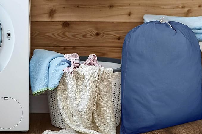 Urban Villa Laundry Bag Canvas|Dirty Clothes Travel Laundry Bag|Machine Washable|Reusable College Hostel Hamper Liner Bag for Delicates Drawstring Closure 4 Pack Indigo blue Color|Size 28X36 Inches