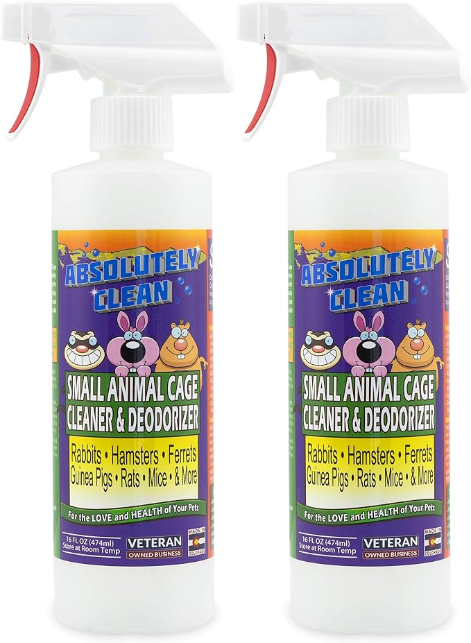 Absolutely Clean Amazing Small Animal Cage Cleaner, Just Spray/Wipe, Easily Removes Messes & Odors - Hamster Cages, Mice, Rat Cage, Guinea Pig Cage, Rabbit Cage, Ferret Cage, Dog Cage - USA Made